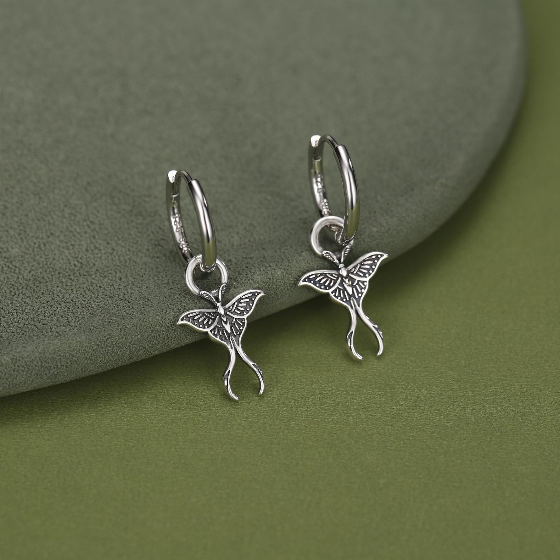 Sterling Silver Luna Moth Charm Hoop Earrings