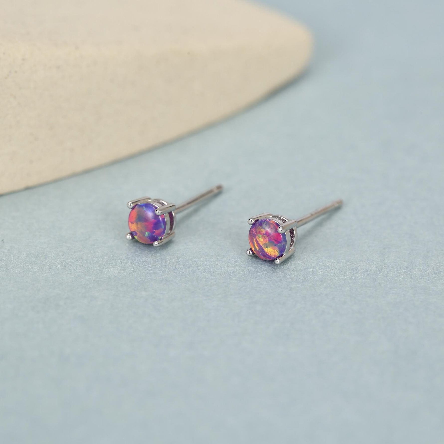Sterling Silver Fire Opal Stud Earrings