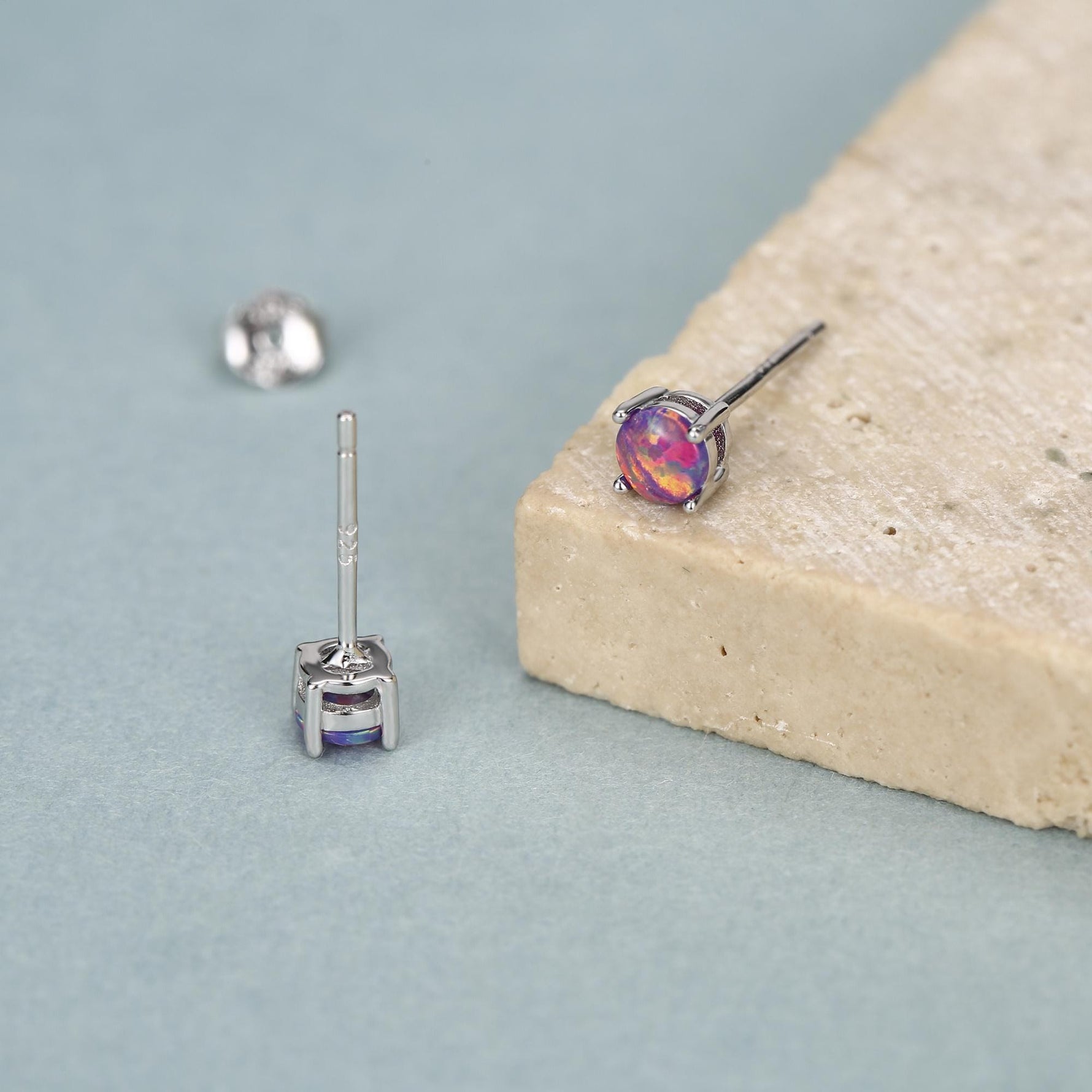Sterling Silver Fire Opal Stud Earrings