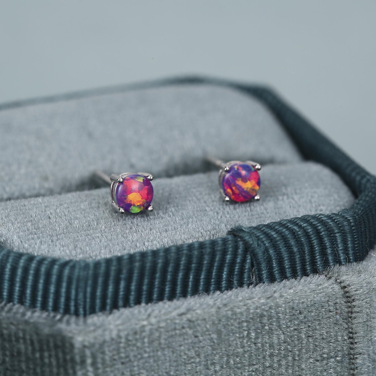 Sterling Silver Fire Opal Stud Earrings