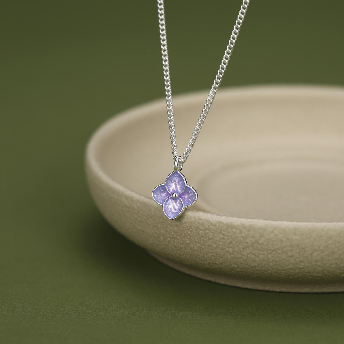 Sterling Silver Enamel Purple Hydrangea Necklace