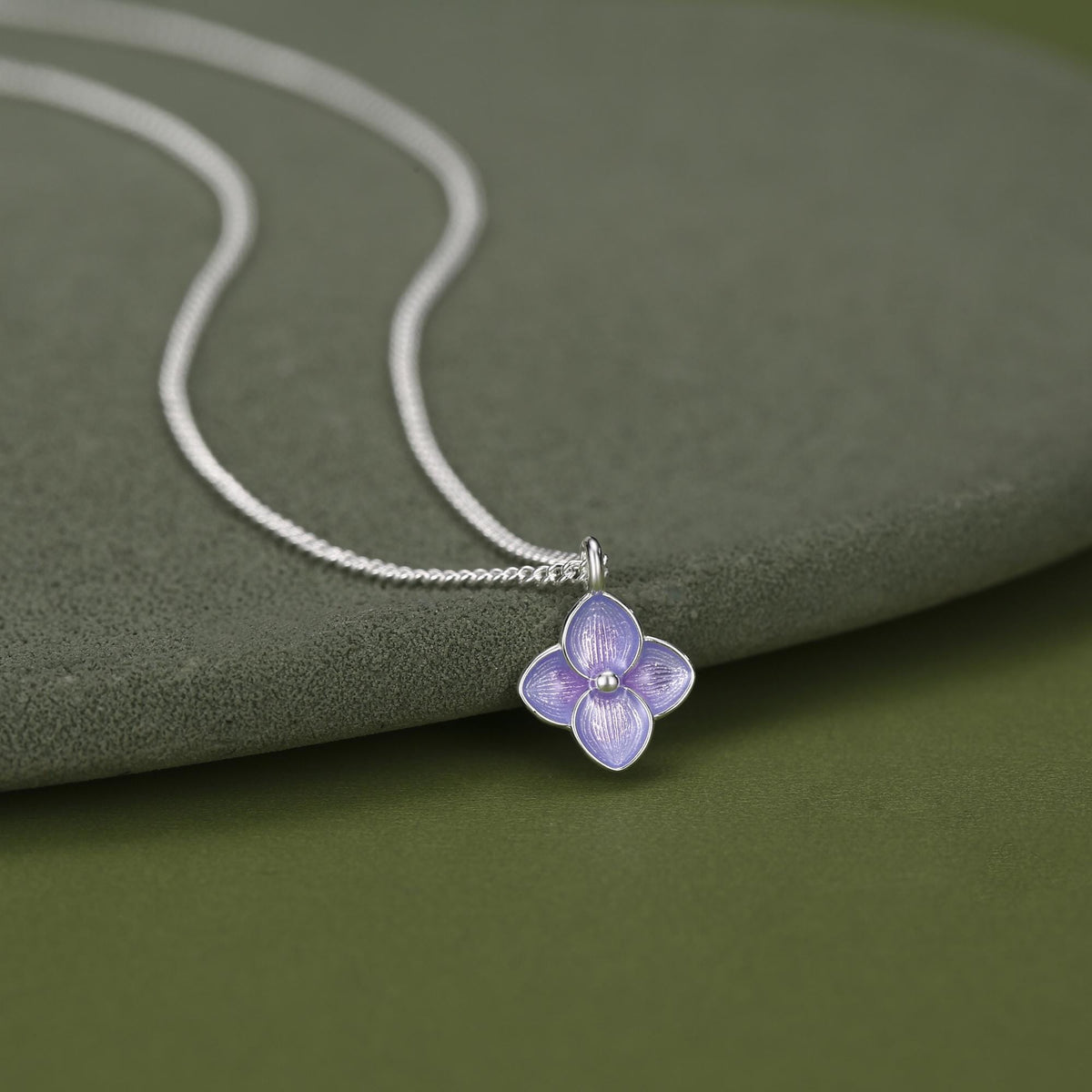 Sterling Silver Enamel Purple Hydrangea Necklace