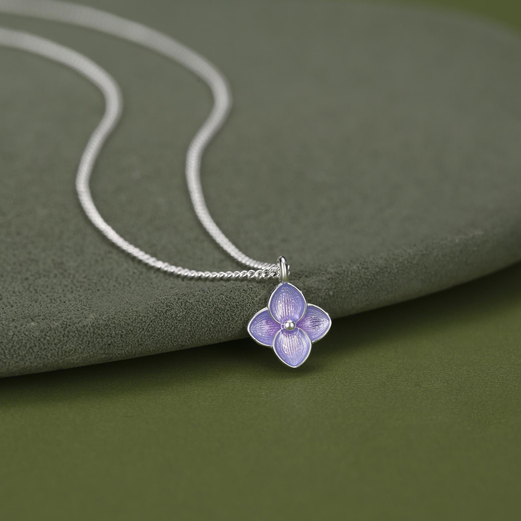 Sterling Silver Enamel Purple Hydrangea Necklace