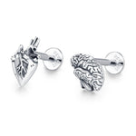 Sterling Silver Mismatched Anatomical Heart and Brain 16G Flat Back Labret