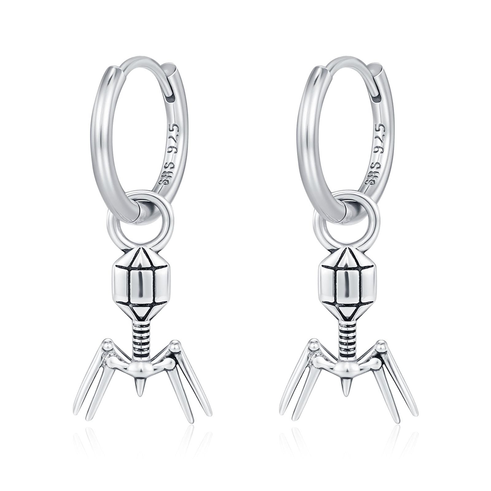 Sterling Silver Bacteriophage Charm Hoop Earrings