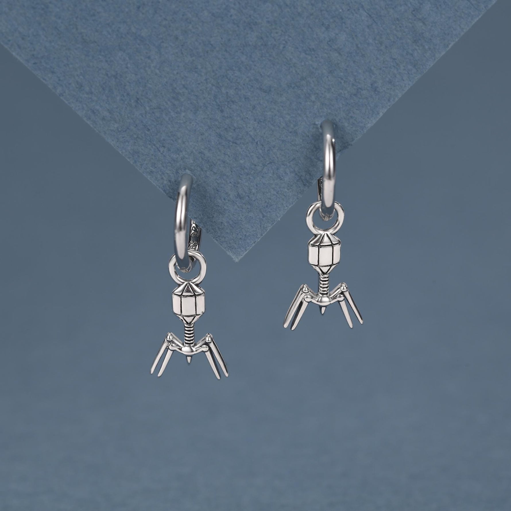 Sterling Silver Bacteriophage Charm Hoop Earrings