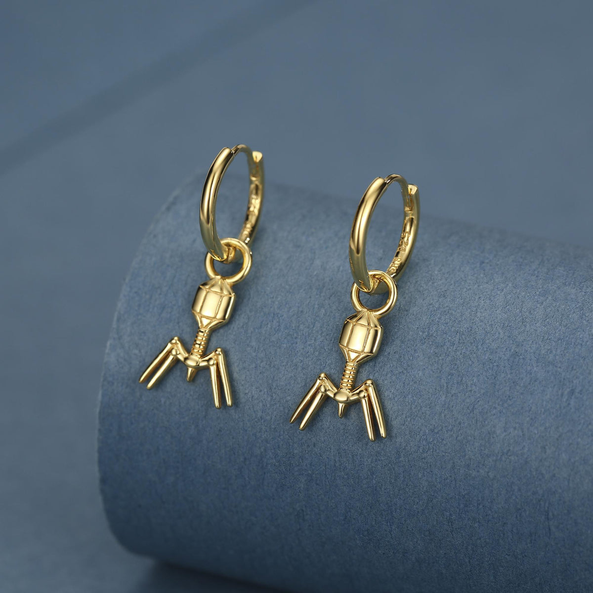 Sterling Silver Bacteriophage Charm Hoop Earrings