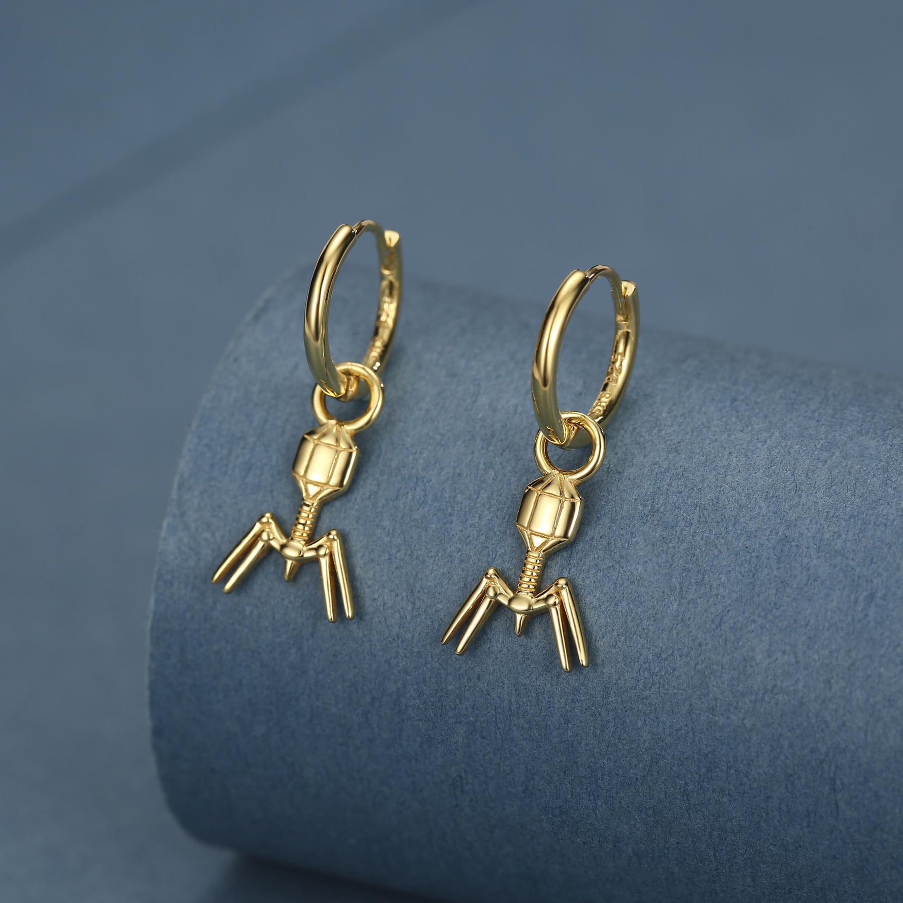 Sterling Silver Bacteriophage Charm Hoop Earrings