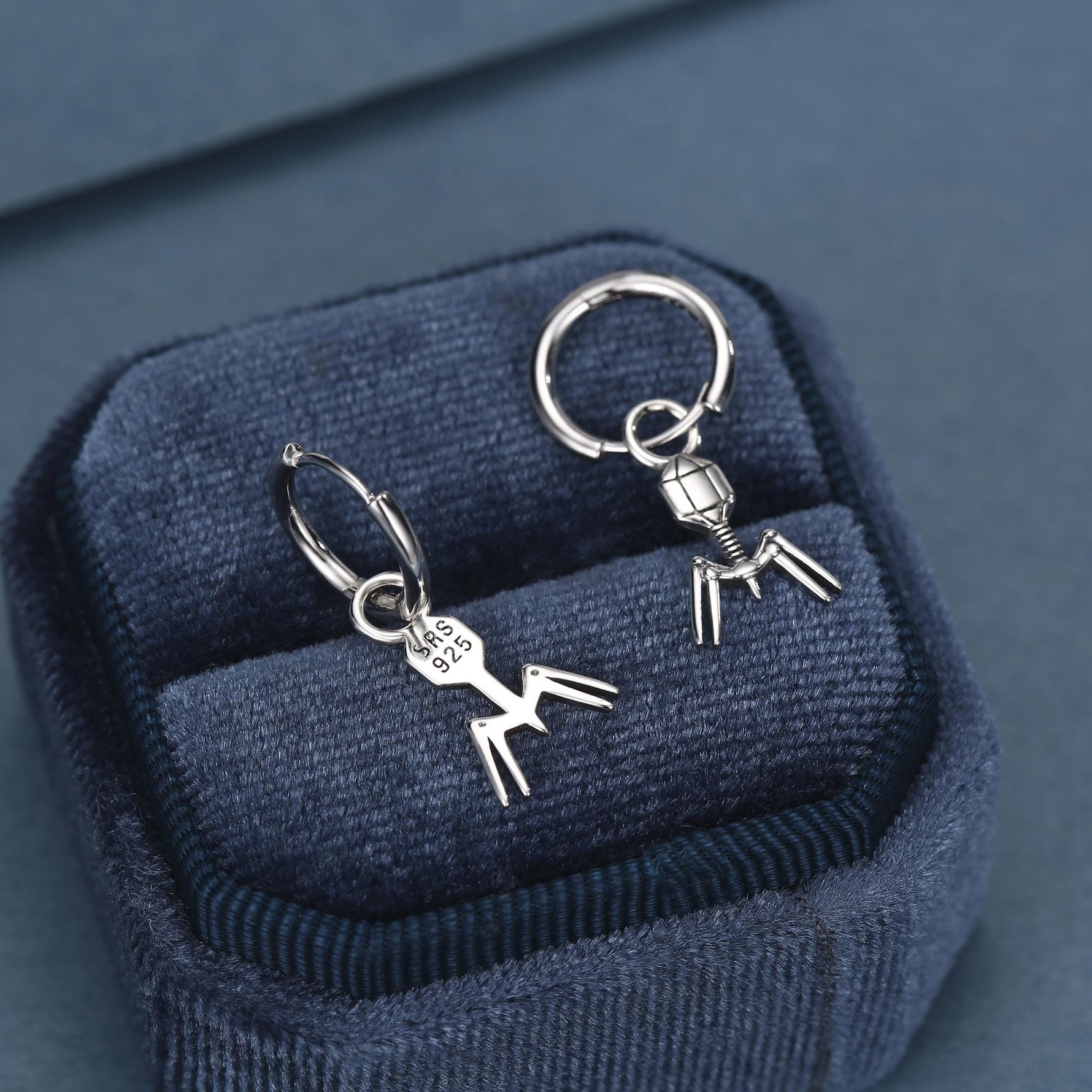 Sterling Silver Bacteriophage Charm Hoop Earrings