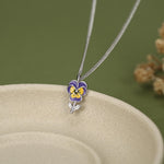 Sterling Silver Enamel Pansy Flower Necklace