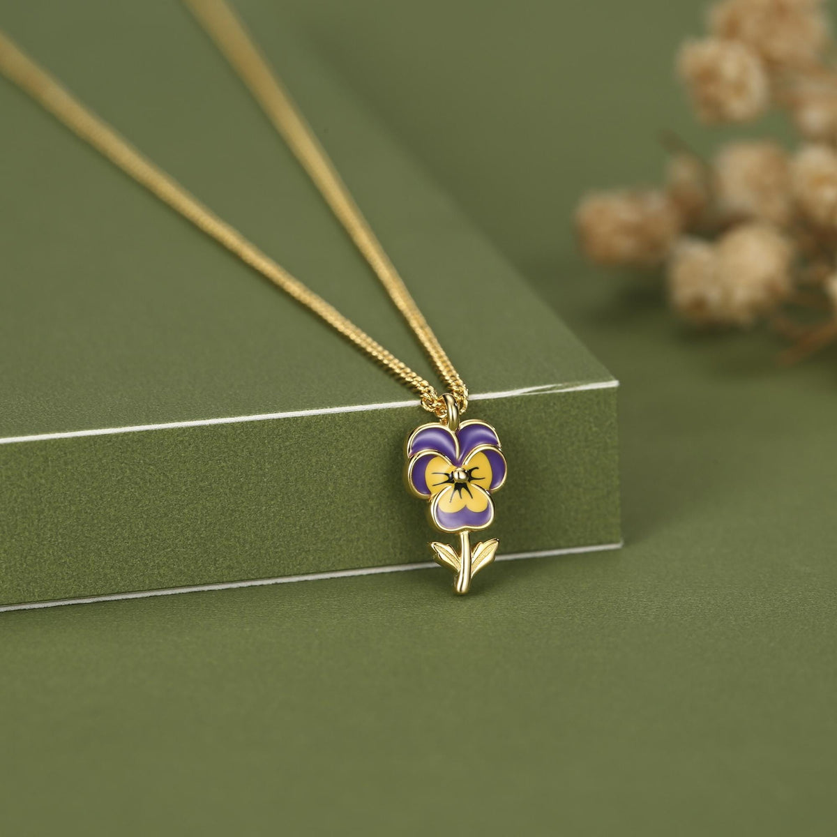 Sterling Silver Enamel Pansy Flower Necklace