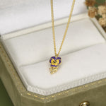 Sterling Silver Enamel Pansy Flower Necklace