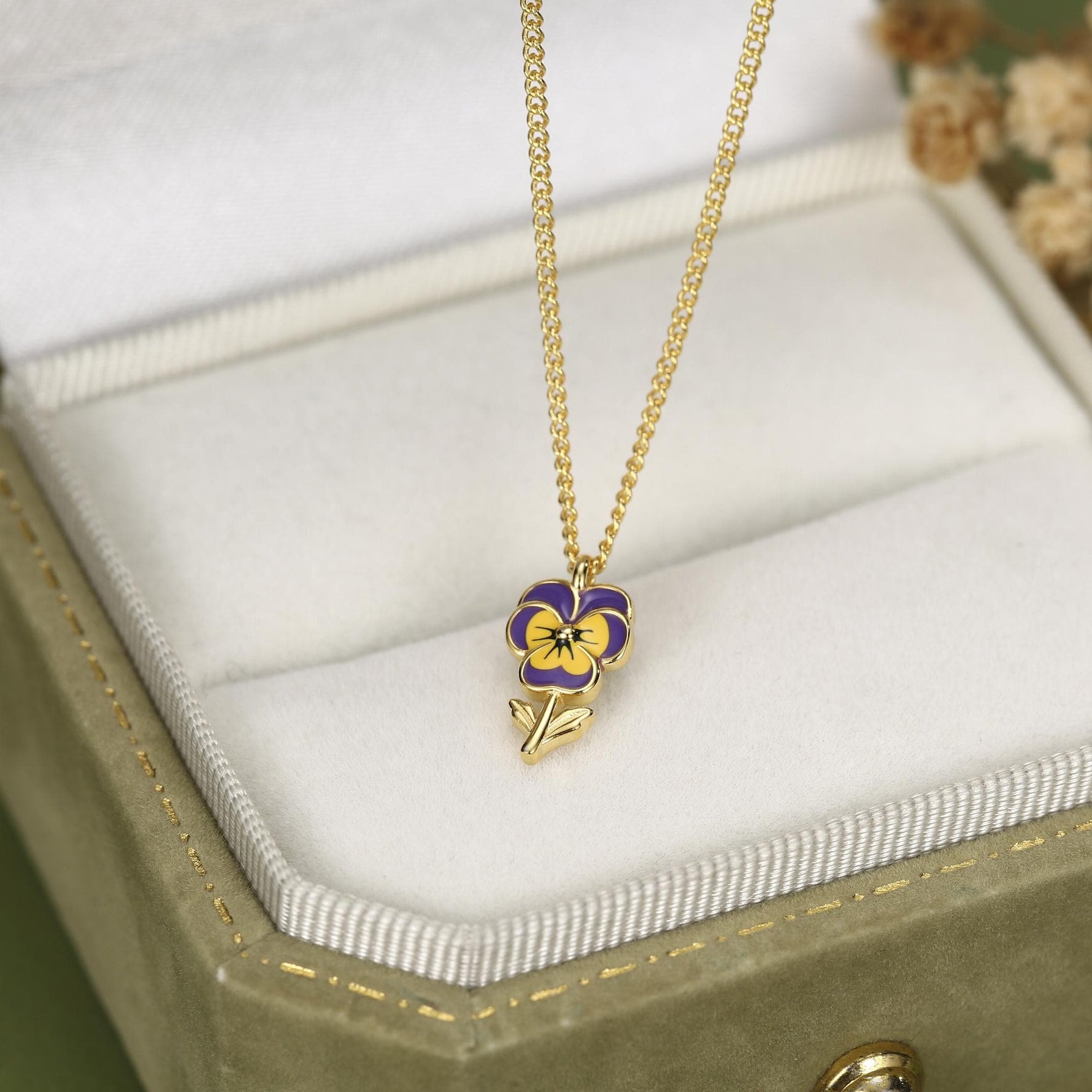 Sterling Silver Enamel Pansy Flower Necklace