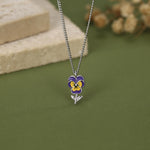 Sterling Silver Enamel Pansy Flower Necklace