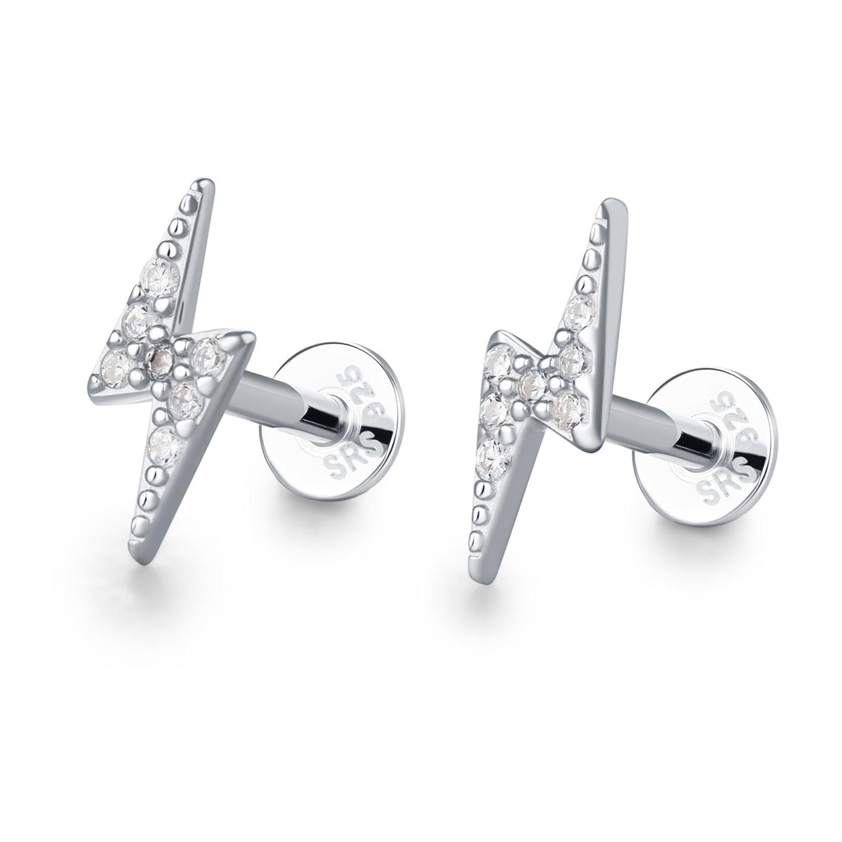 Sterling Silver CZ Lightning Bolt 16G Flat Back Labret