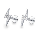 Sterling Silver CZ Lightning Bolt 16G Flat Back Labret
