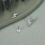 Sterling Silver CZ Lightning Bolt 16G Flat Back Labret