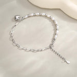 Freshwater Pearl and Paperclip Beaded Bracelet with a Heart Charm