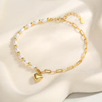 Freshwater Pearl and Paperclip Beaded Bracelet with a Heart Charm