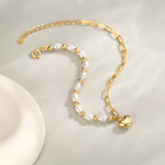 Freshwater Pearl and Paperclip Beaded Bracelet with a Heart Charm