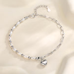 Freshwater Pearl and Paperclip Beaded Bracelet with a Heart Charm