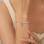 Freshwater Pearl and Paperclip Beaded Bracelet with a Heart Charm