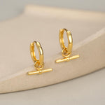Sterling Silver Horizontal Bar Dangle Hoop Earrings, Detachable Charm Hoop Earrings, Silver or Gold, Interchangeable and detachable