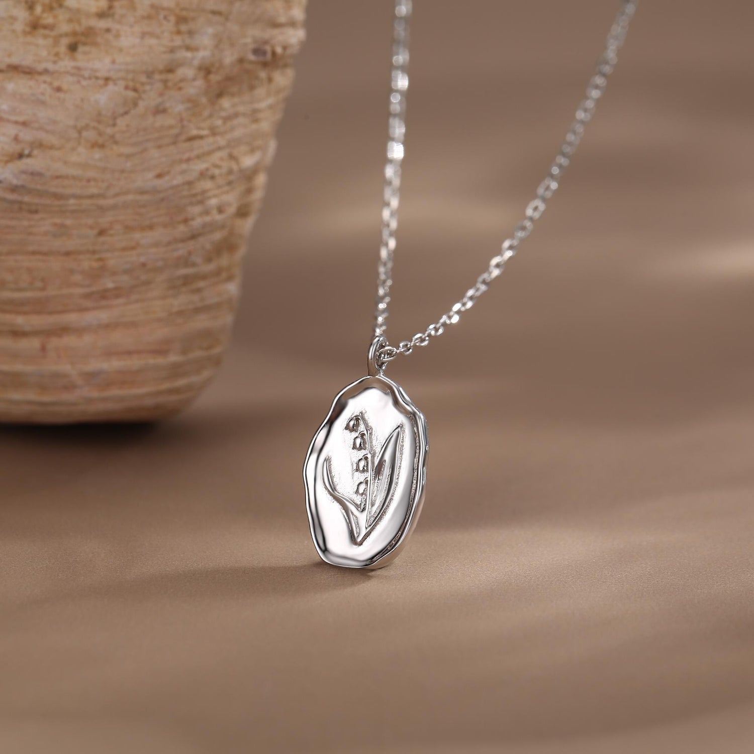 Lily of the Valley Birth Flower Oval Pendant Necklace