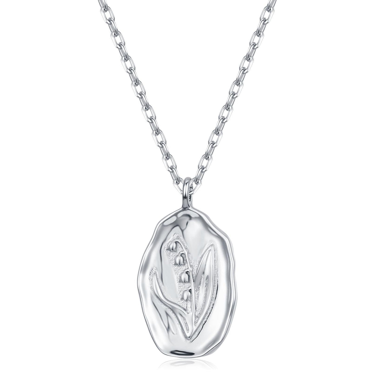 Lily of the Valley Birth Flower Oval Pendant Necklace