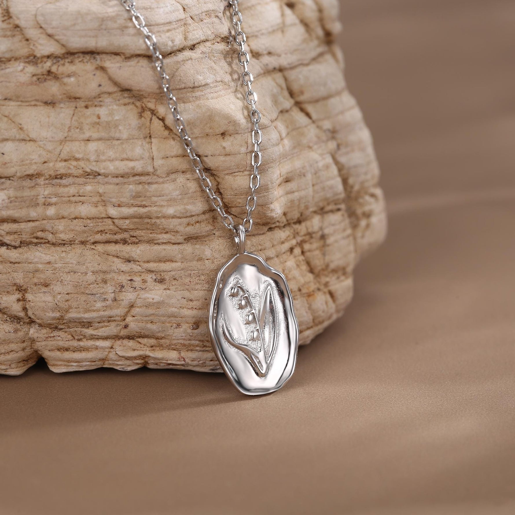 Lily of the Valley Birth Flower Oval Pendant Necklace