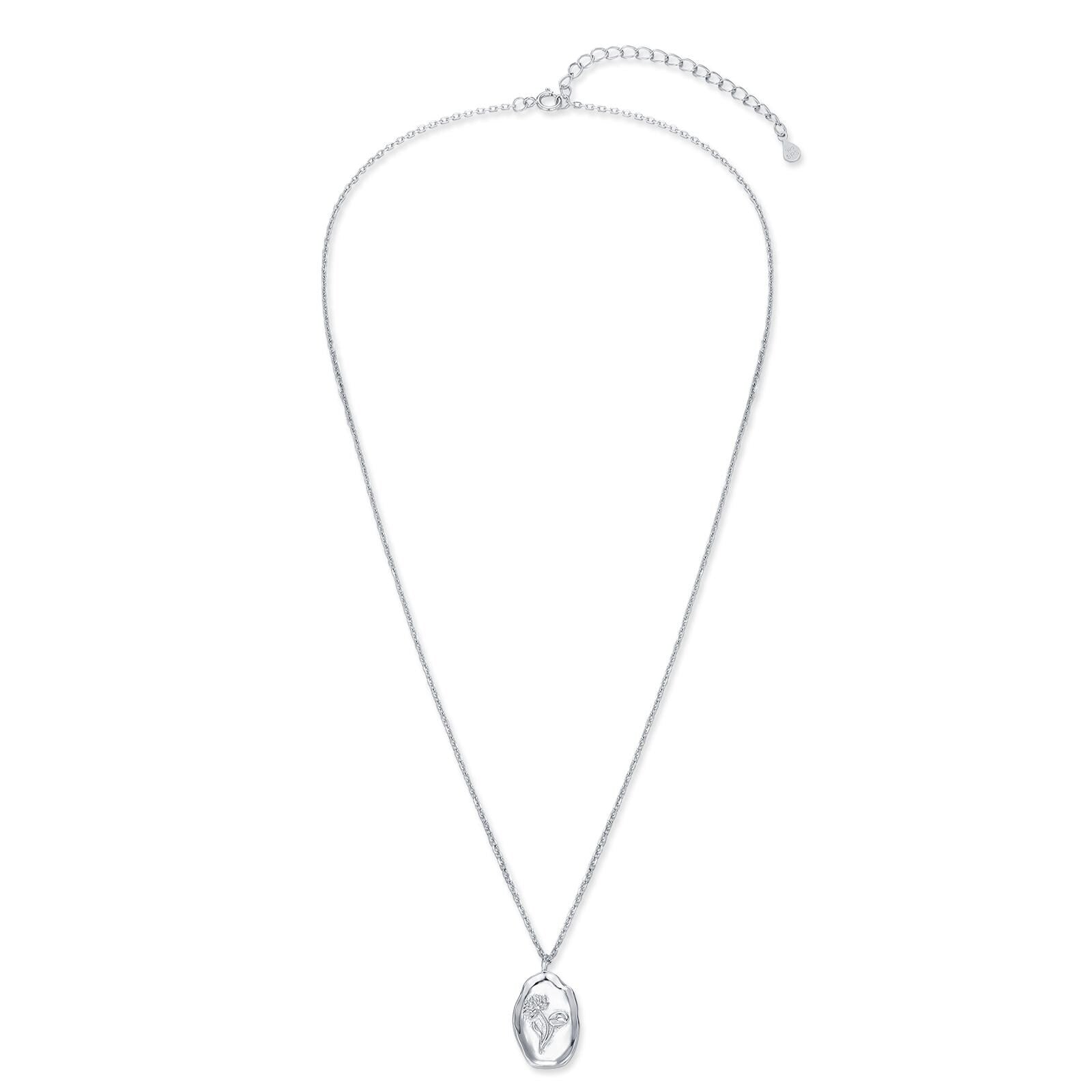 Water Lily Flower Oval Pendant Necklace
