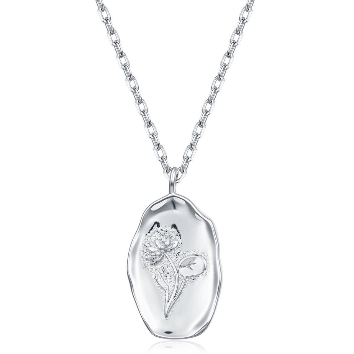 Water Lily Flower Oval Pendant Necklace