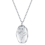 Water Lily Flower Oval Pendant Necklace