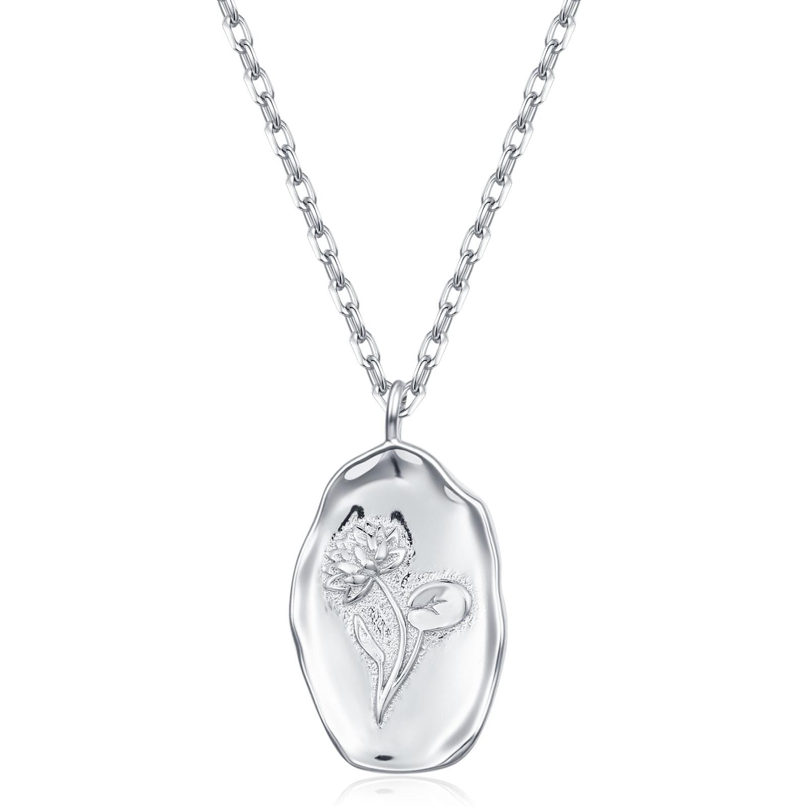 Water Lily Flower Oval Pendant Necklace