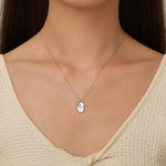 Water Lily Flower Oval Pendant Necklace