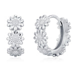 Daisy Flower Chain Huggie Hoop in Sterling Silver, Delicate Flower hoop Earrings, Floral Earrings, 10mm Inner Diameter