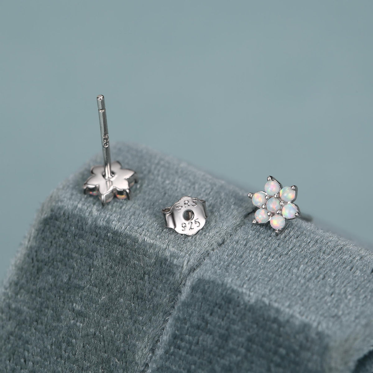 Opal Flower Stud Earrings in Sterling Silver - Gold or Silver - Opal Snowflake - 7 Opal Cluster - Petite Stud Earrings