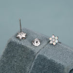 Opal Flower Stud Earrings in Sterling Silver - Gold or Silver - Opal Snowflake - 7 Opal Cluster - Petite Stud Earrings