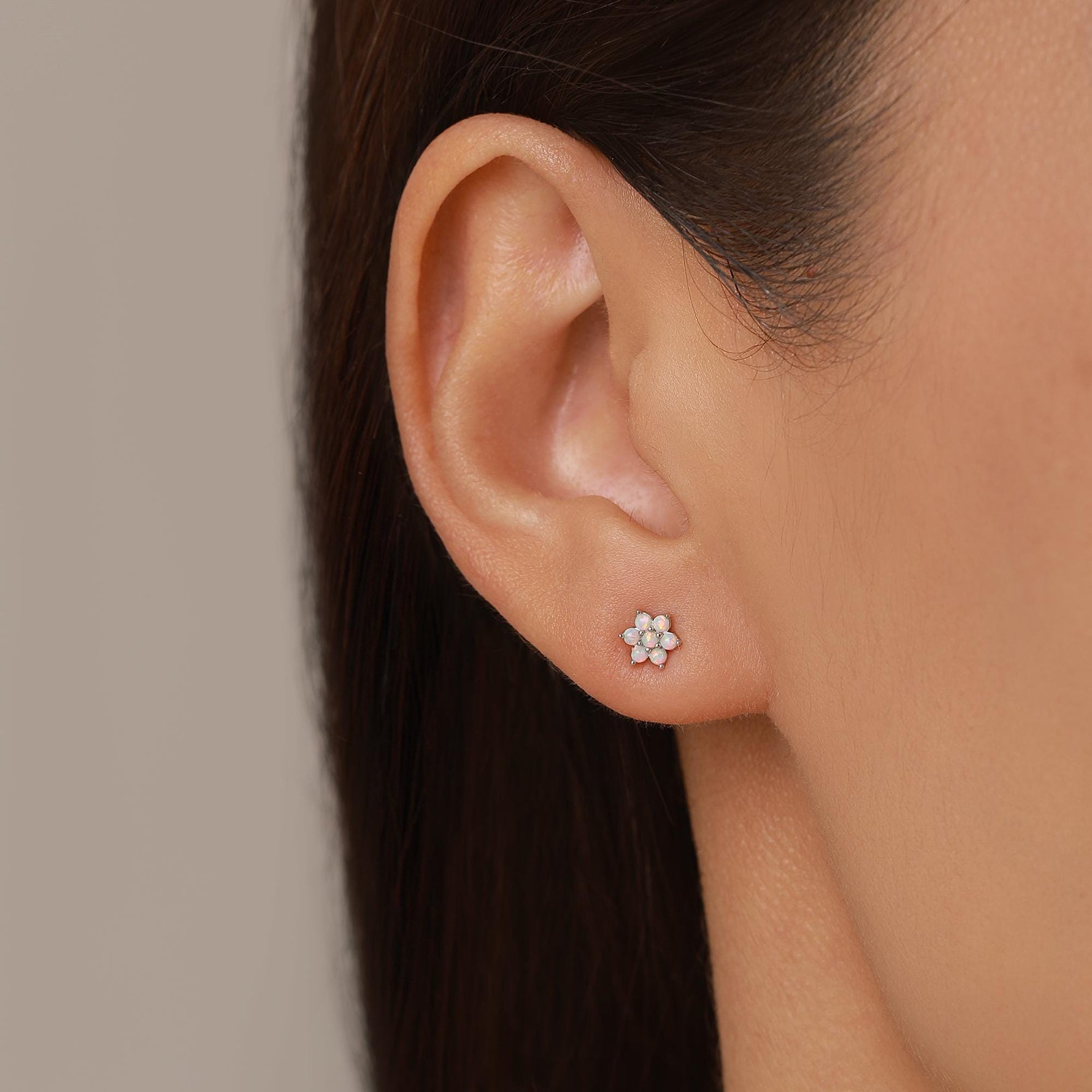 Opal Flower Stud Earrings in Sterling Silver - Gold or Silver - Opal Snowflake - 7 Opal Cluster - Petite Stud Earrings