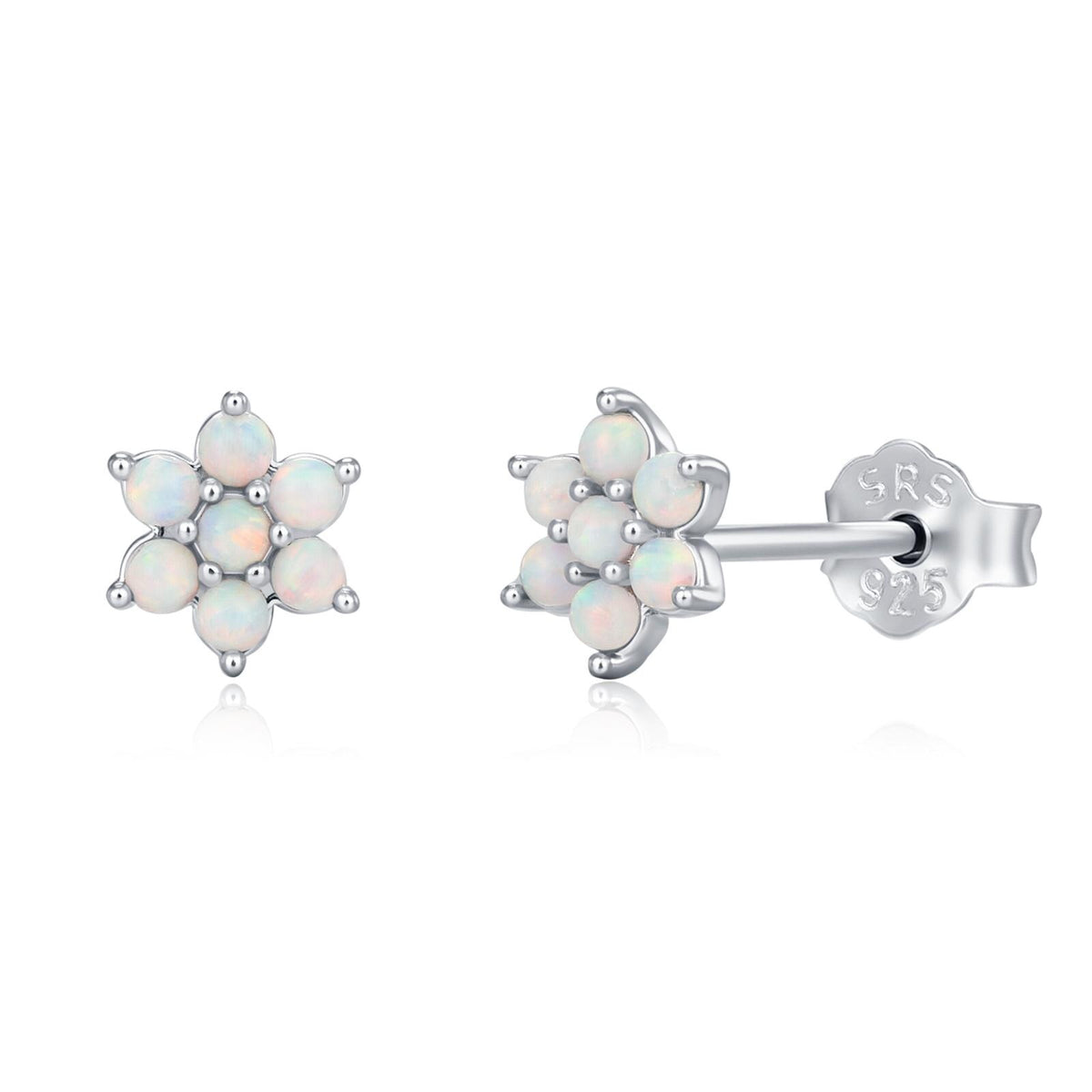 Opal Flower Stud Earrings in Sterling Silver - Gold or Silver - Opal Snowflake - 7 Opal Cluster - Petite Stud Earrings