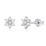 Opal Flower Stud Earrings in Sterling Silver - Gold or Silver - Opal Snowflake - 7 Opal Cluster - Petite Stud Earrings