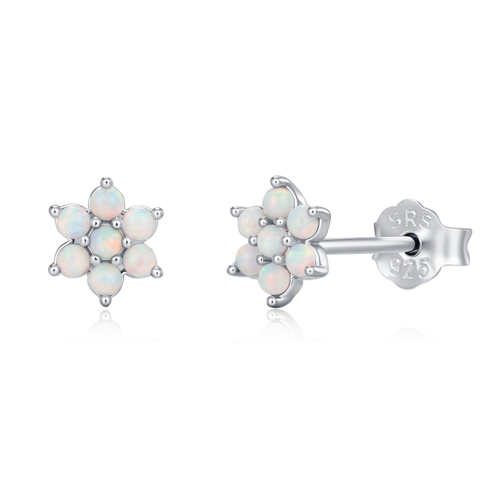Opal Flower Stud Earrings in Sterling Silver - Gold or Silver - Opal Snowflake - 7 Opal Cluster - Petite Stud Earrings