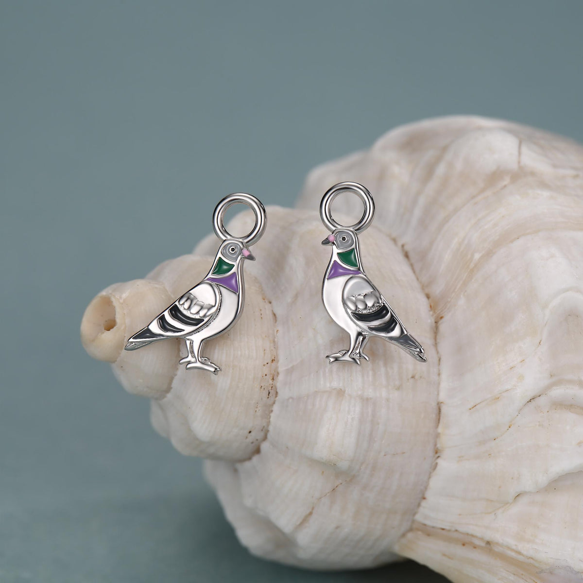 Sterling Silver Pigeon Earring Charms For Hoop Earrings