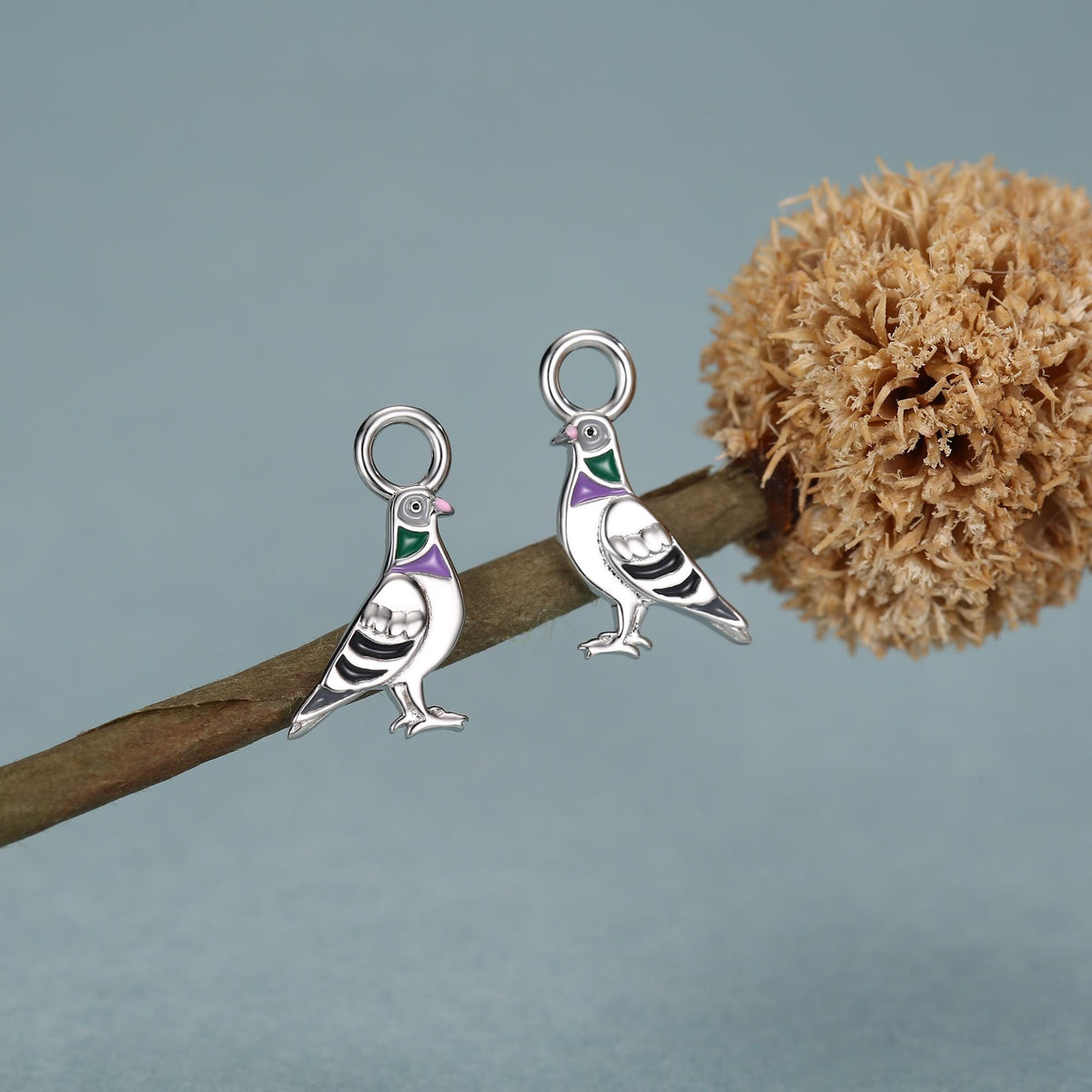 Sterling Silver Pigeon Earring Charms For Hoop Earrings