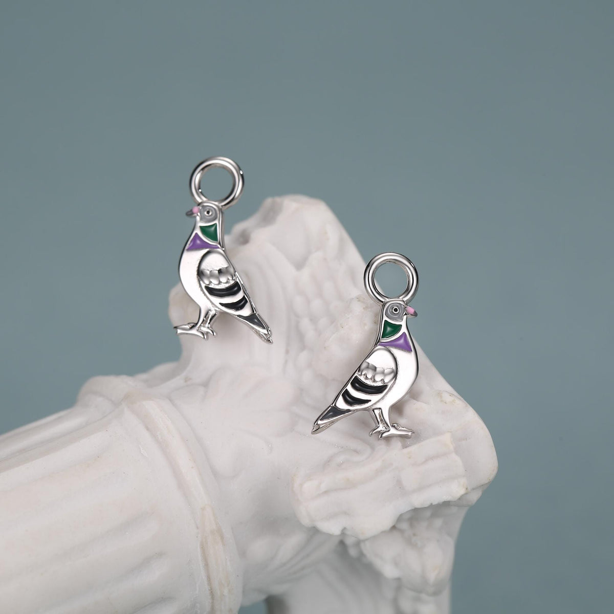 Sterling Silver Pigeon Earring Charms For Hoop Earrings