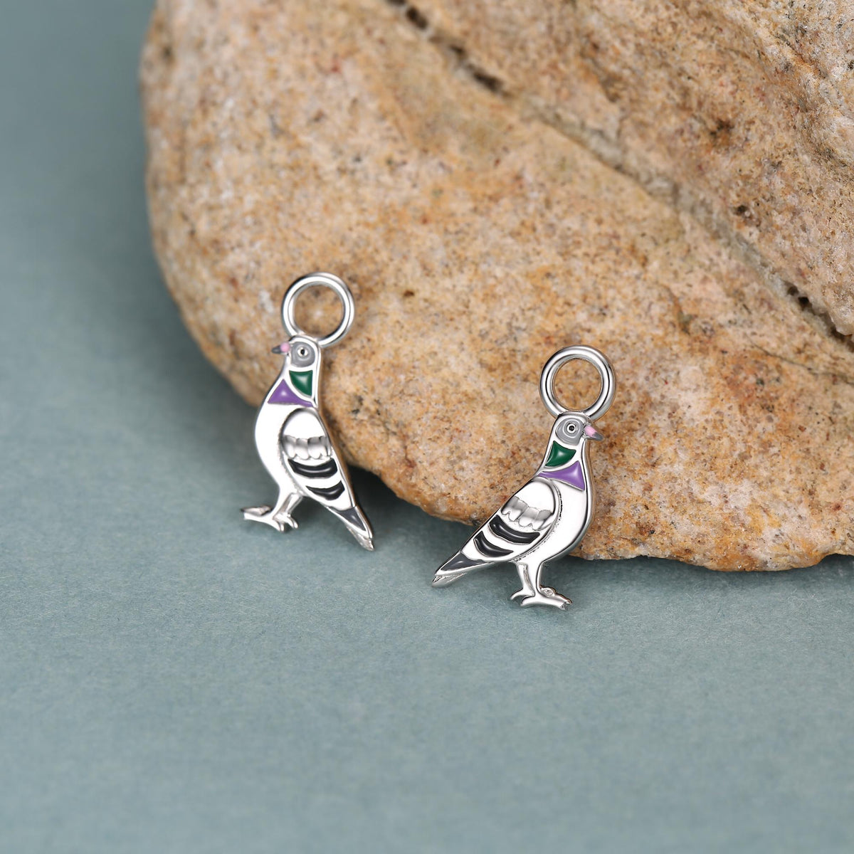 Sterling Silver Pigeon Earring Charms For Hoop Earrings