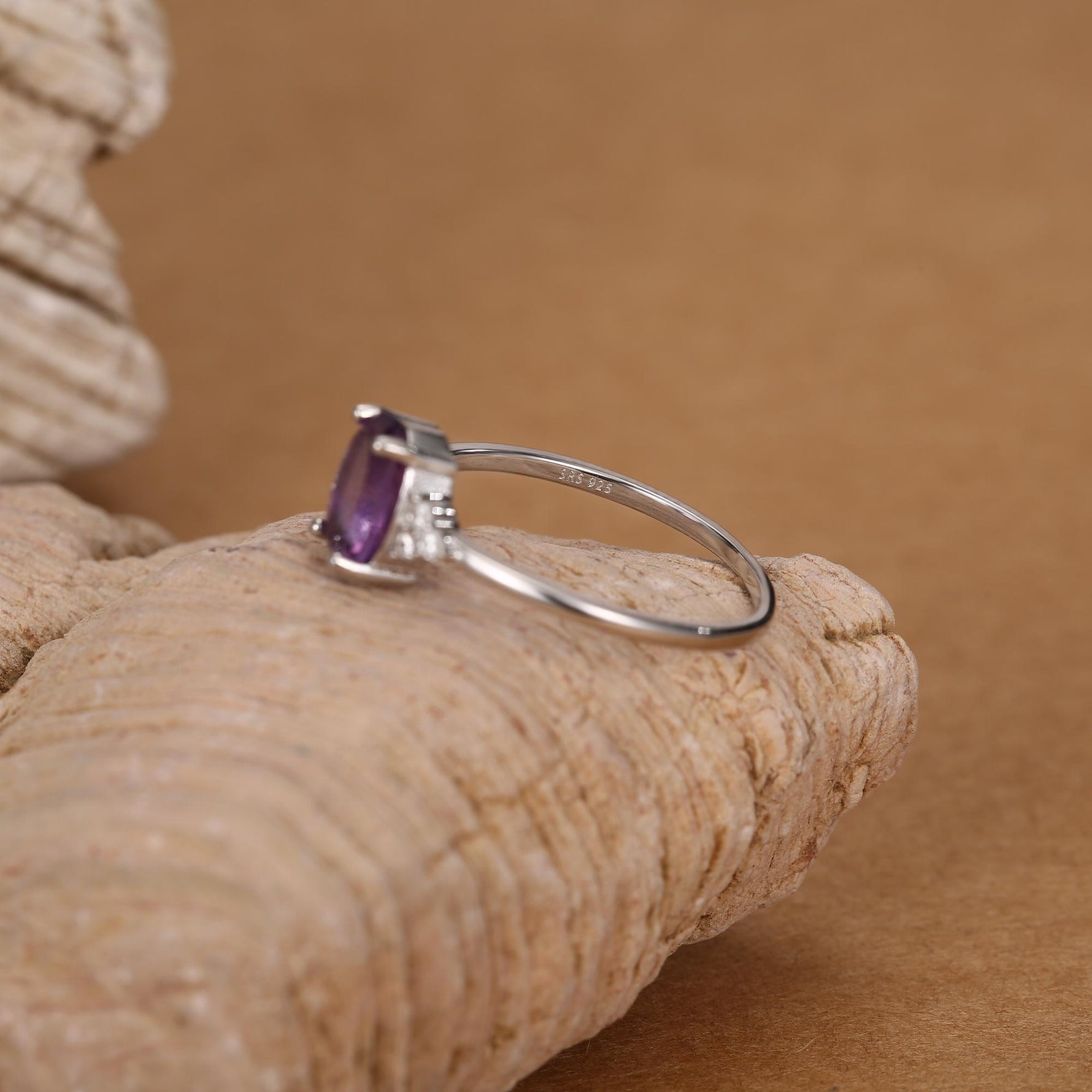 Vintage Amethyst Oval Gemstone Ring with CZ Accents
