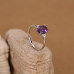 Vintage Amethyst Oval Gemstone Ring with CZ Accents