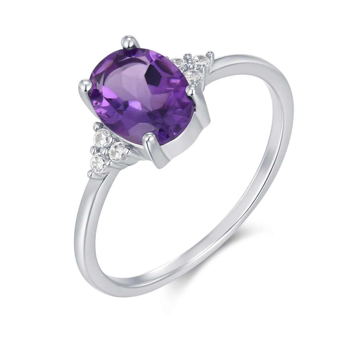 Vintage Amethyst Oval Gemstone Ring with CZ Accents