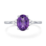 Vintage Amethyst Oval Gemstone Ring with CZ Accents
